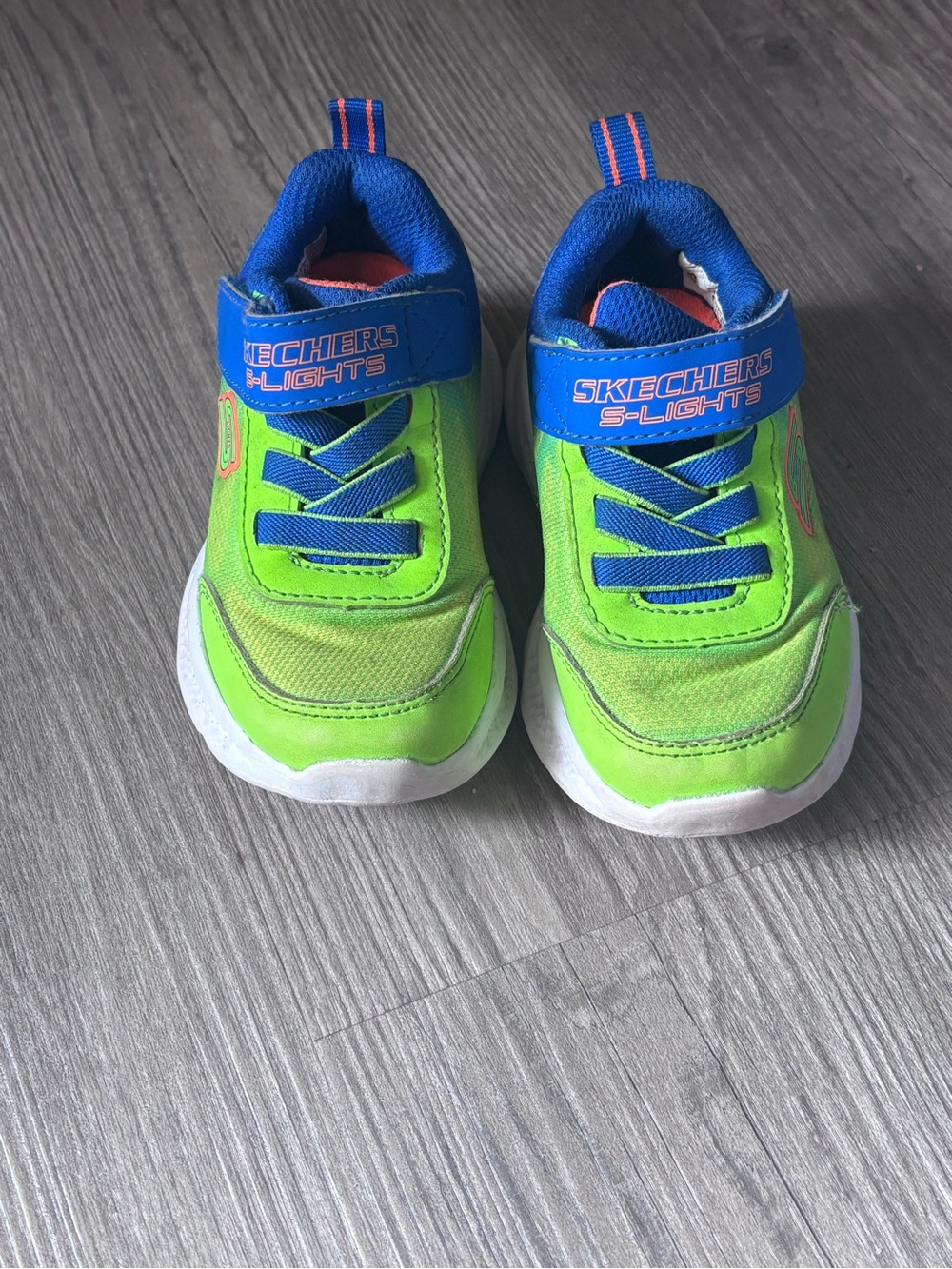 Skechers S-Lights Kids Neon Green and Blue Light-Up Sneakers